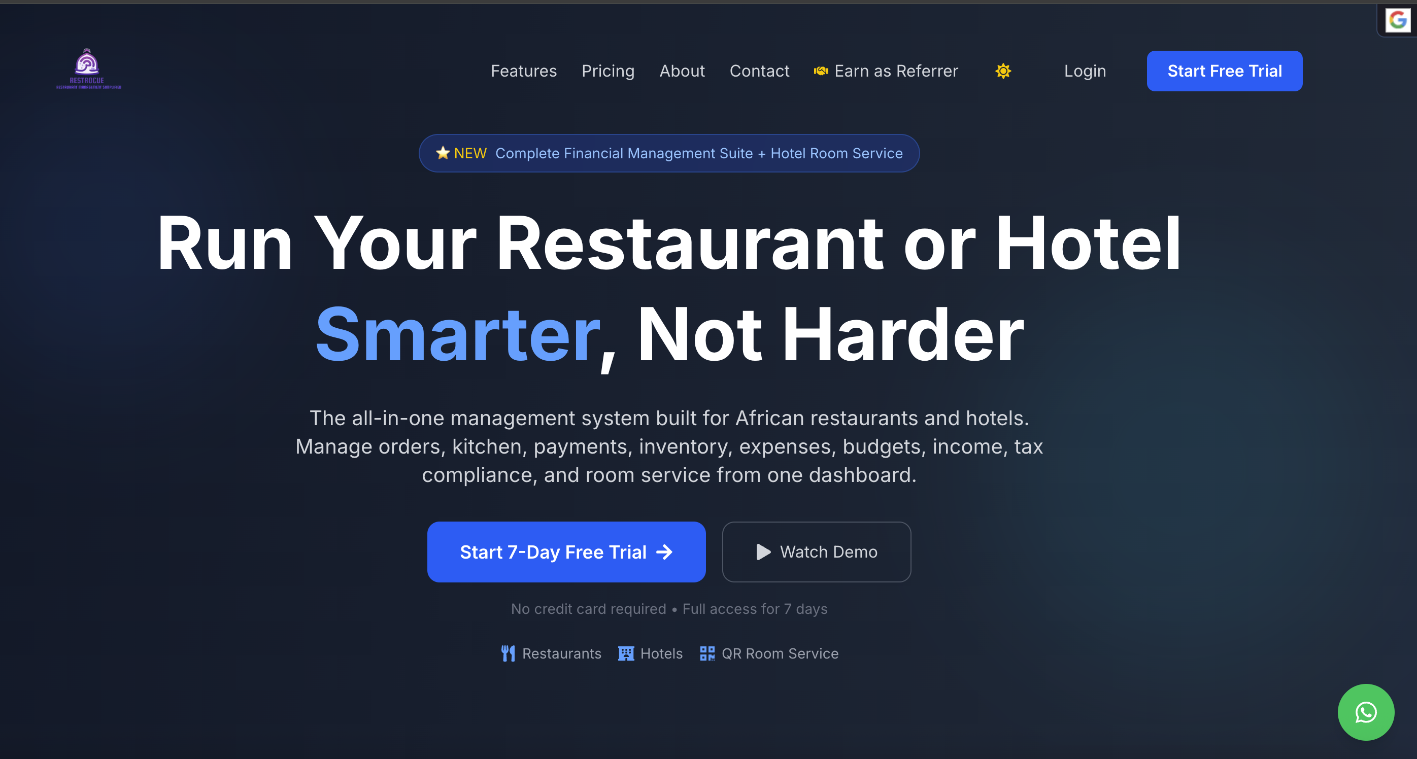 RestroCue Restaurant and Hotel Management System dashboard with order tracking